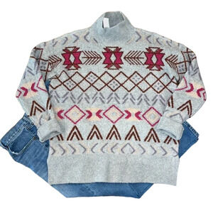 **NWT LOFT Lou & Grey Pebble Grey Heather Fair Isle Tunic Sweater